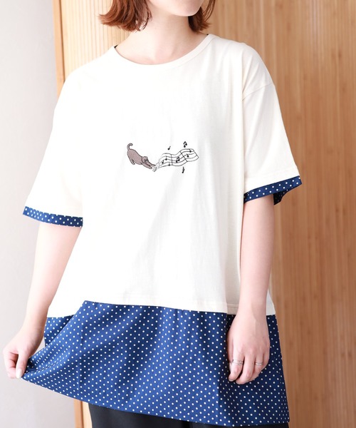 Emago(イマゴ)の「EMAGO ねこミュージック刺繍チュニック(その他トップス・レディース・アイボリー・FREE)」の1枚目の写真