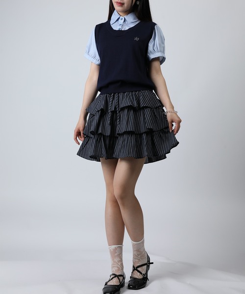 HOOK(フック)の「HOOK for girls ニットベスト×半袖シャツ レイヤードライクトップス (SS)(Tシャツ/カットソー・レディース・ネイビー/グレー・FREE)」の22枚目の写真