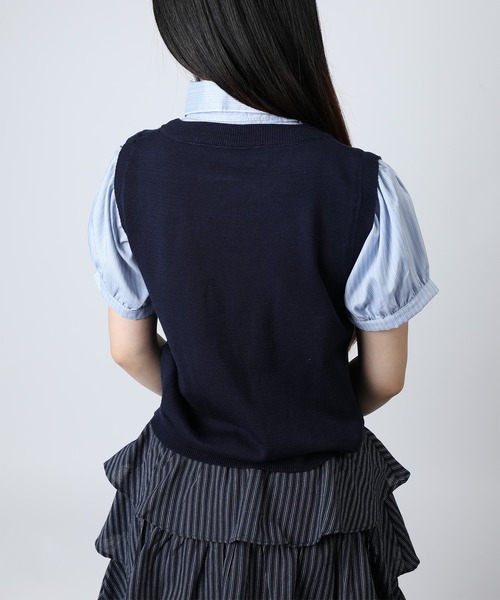 HOOK(フック)の「HOOK for girls ニットベスト×半袖シャツ レイヤードライクトップス (SS)(Tシャツ/カットソー・レディース・ネイビー/グレー・FREE)」の17枚目の写真