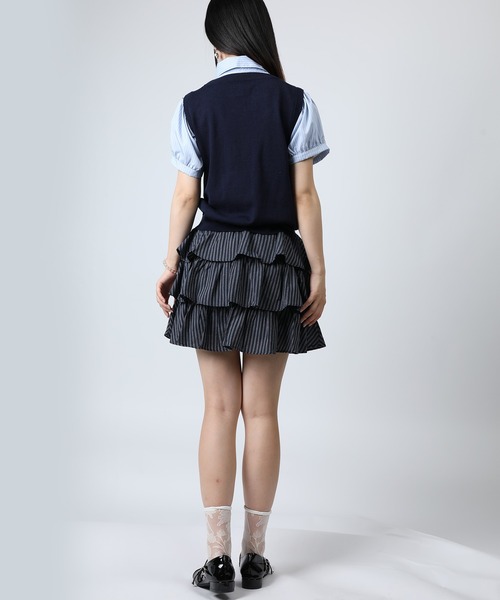 HOOK(フック)の「HOOK for girls ニットベスト×半袖シャツ レイヤードライクトップス (SS)(Tシャツ/カットソー・レディース・ネイビー/グレー・FREE)」の16枚目の写真