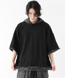 minsobi | レイヤード風ドッキングデザイン 切りっぱなし 半袖 パーカー(ユニセックス)(Tシャツ/カットソー)