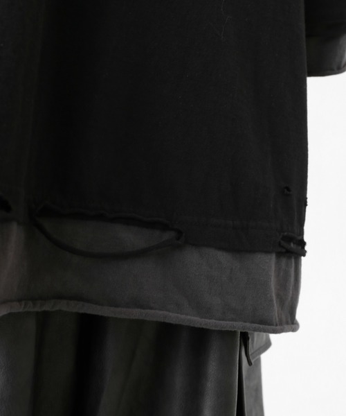 minsobi(ミンソビ)の「レイヤード風ドッキングデザイン 切りっぱなし 半袖 パーカー(ユニセックス)(Tシャツ/カットソー・メンズ・ブラック・FREE)」の19枚目の写真