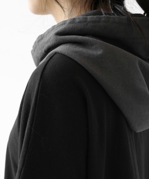 minsobi(ミンソビ)の「レイヤード風ドッキングデザイン 切りっぱなし 半袖 パーカー(ユニセックス)(Tシャツ/カットソー・メンズ・ブラック・FREE)」の20枚目の写真