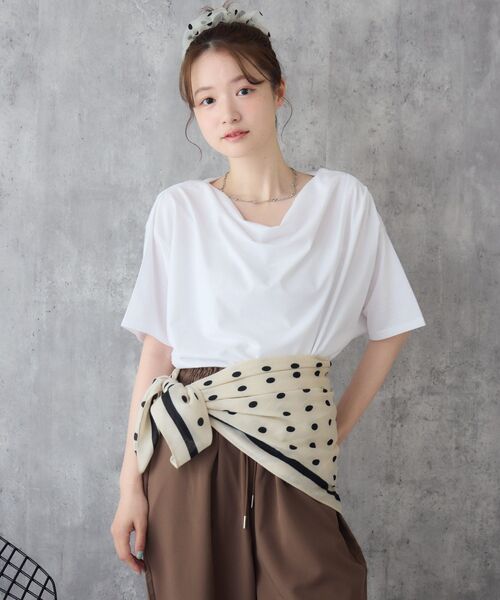 RETRO GIRL（レトロガール）の「【接触冷感】ドレープ半袖TEE（Tシャツ/カットソー・レディース・オフホワイト/ブラック/イエロー・FREE）」の18枚目の写真