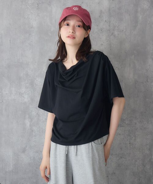 RETRO GIRL（レトロガール）の「【接触冷感】ドレープ半袖TEE（Tシャツ/カットソー・レディース・オフホワイト/ブラック/イエロー・FREE）」の12枚目の写真