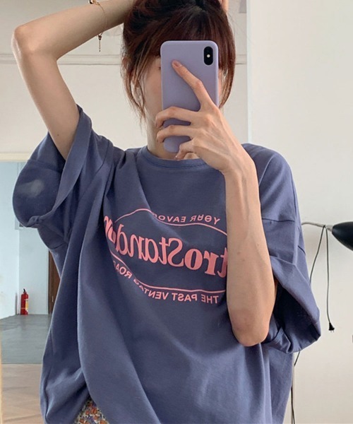 Flugge(フラッジー)の「ビッグロゴプリントTee(Tシャツ/カットソー・レディース・パープル/グレー/オレンジ・FREE)」の1枚目の写真