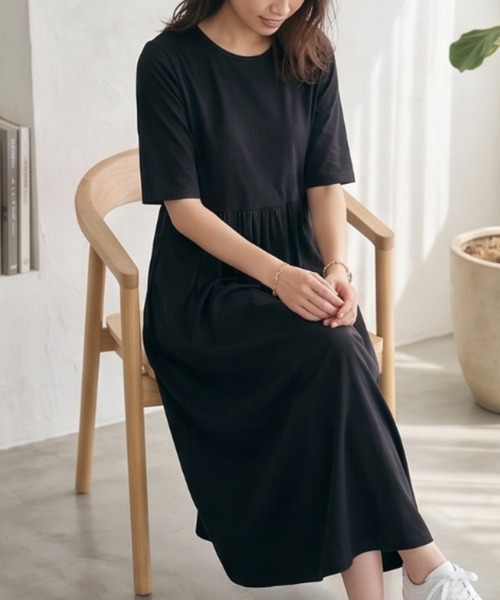 Belta attrice（ベルタアトリーチェ）の「【接触冷感】ダブルシルケットコットン ウエスト切り替えカットソーワンピース/リラックス（ワンピース・レディース・グレー/ライトベージュ/ターコイズブルー/ダークラベンダー/カーキ/ブラック・FREE/フリー）」の11枚目の写真