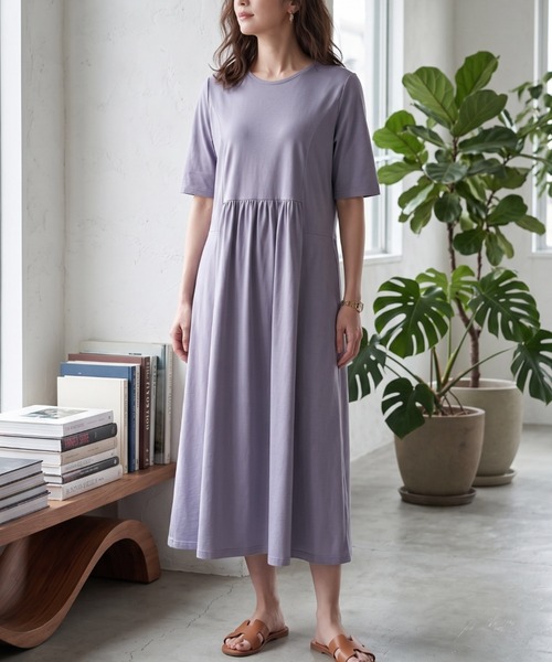 Belta attrice（ベルタアトリーチェ）の「【接触冷感】ダブルシルケットコットン ウエスト切り替えカットソーワンピース/リラックス（ワンピース・レディース・グレー/ライトベージュ/ターコイズブルー/ダークラベンダー/カーキ/ブラック・FREE/フリー）」の12枚目の写真