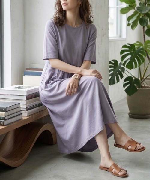 Belta attrice（ベルタアトリーチェ）の「【接触冷感】ダブルシルケットコットン ウエスト切り替えカットソーワンピース/リラックス（ワンピース・レディース・グレー/ライトベージュ/ターコイズブルー/ダークラベンダー/カーキ/ブラック・FREE/フリー）」の15枚目の写真