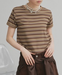 コンパクト ランダムボーダー リンガー Tシャツ