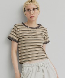 コンパクト ランダムボーダー リンガー Tシャツ