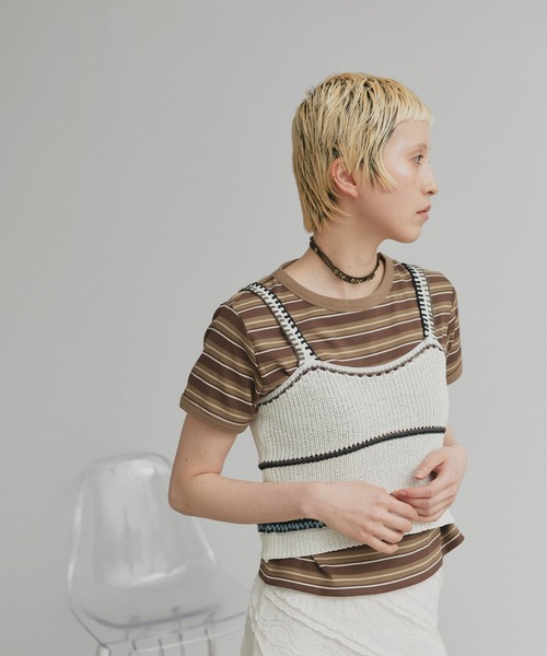 ad thie(アドティエ)の「コンパクト ランダムボーダー リンガー Tシャツ(Tシャツ/カットソー・レディース・アイボリー/ブルー/グレー/ブラウン・FREE)」の22枚目の写真