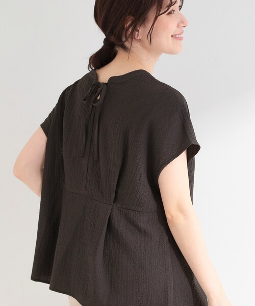 【自由区】新品・タグ付き／ブラウス／ブラック／LL セール】【前後2WAY/S-LL/洗濯機可】インしない リボンがアクセント