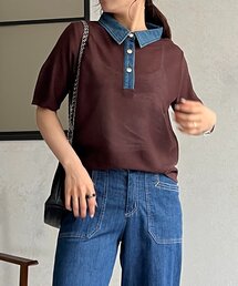 デニム襟切り替えプルオーバー