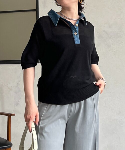 un dix cors(アンディコール)の「デニム襟切り替えプルオーバー(カーディガン/ボレロ・レディース・ブラック/ブラウン/サックスブルー・FREE)」の4枚目の写真