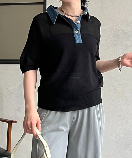 un dix cors(アンディコール)の「デニム襟切り替えプルオーバー(カーディガン/ボレロ・レディース・ブラック/ブラウン/サックスブルー・FREE)」の7枚目の写真