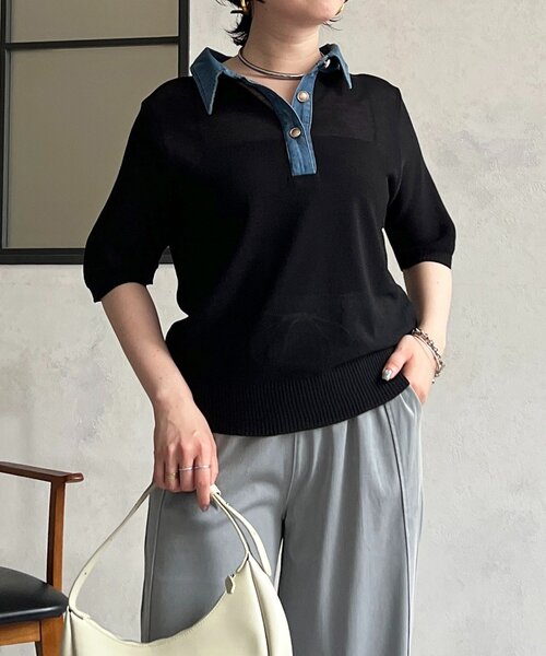 un dix cors(アンディコール)の「デニム襟切り替えプルオーバー(カーディガン/ボレロ・レディース・ブラック/ブラウン/サックスブルー・FREE)」の10枚目の写真