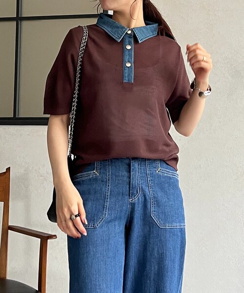 un dix cors(アンディコール)の「デニム襟切り替えプルオーバー(カーディガン/ボレロ・レディース・ブラック/ブラウン/サックスブルー・FREE)」の11枚目の写真