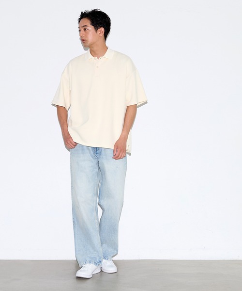 coca(coca)(コカ)の「鹿の子ポンチワイドポロシャツ(ポロシャツ・メンズ・ネイビー/アイボリー・XL/M/L)」の7枚目の写真