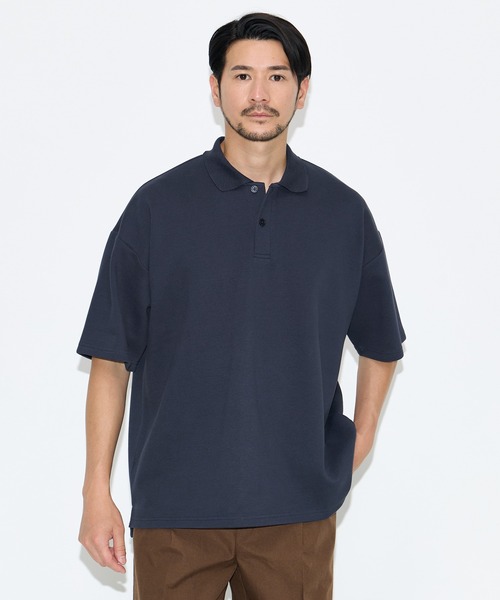 coca(coca)(コカ)の「鹿の子ポンチワイドポロシャツ(ポロシャツ・メンズ・ネイビー/アイボリー・XL/M/L)」の3枚目の写真