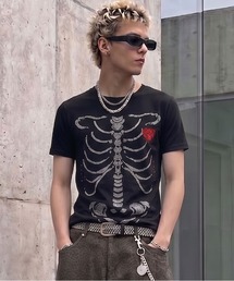 SPINNS | 短丈スケルトンプリントTシャツ/ラインストーンデザイン(Tシャツ/カットソー)