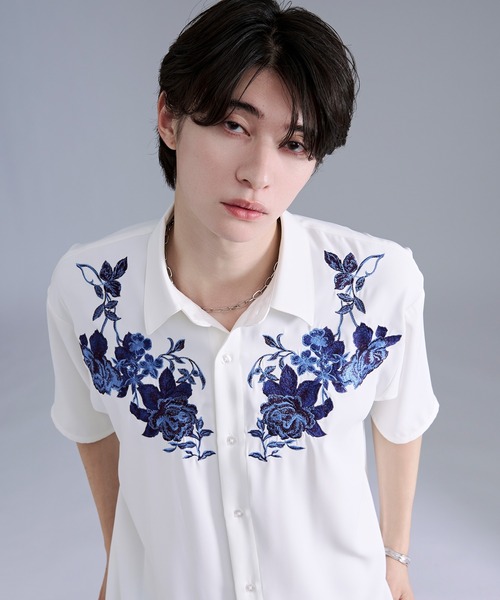 Ellno Loset(エルノロゼット)の「フラワー刺繍トロミレギュラーシャツ(シャツ/ブラウス・メンズ・ミント/ブラック/オフホワイト・MEDIUM/SMALL/LARGE)」の5枚目の写真