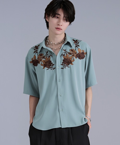 Ellno Loset(エルノロゼット)の「フラワー刺繍トロミレギュラーシャツ(シャツ/ブラウス・メンズ・ミント/ブラック/オフホワイト・MEDIUM/SMALL/LARGE)」の13枚目の写真