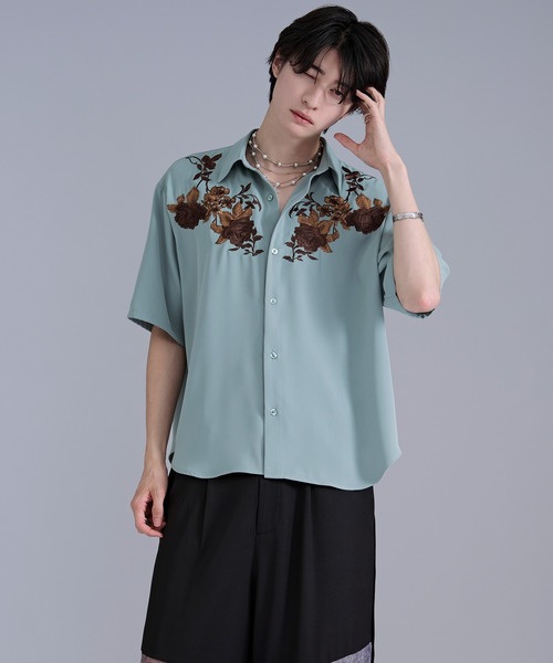 Ellno Loset(エルノロゼット)の「フラワー刺繍トロミレギュラーシャツ(シャツ/ブラウス・メンズ・ミント/ブラック/オフホワイト・MEDIUM/SMALL/LARGE)」の17枚目の写真