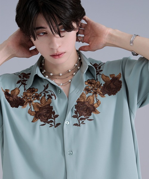 Ellno Loset(エルノロゼット)の「フラワー刺繍トロミレギュラーシャツ(シャツ/ブラウス・メンズ・ミント/ブラック/オフホワイト・MEDIUM/SMALL/LARGE)」の11枚目の写真