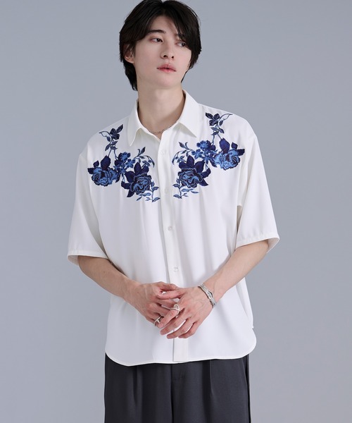 Ellno Loset(エルノロゼット)の「フラワー刺繍トロミレギュラーシャツ(シャツ/ブラウス・メンズ・ミント/ブラック/オフホワイト・MEDIUM/SMALL/LARGE)」の8枚目の写真