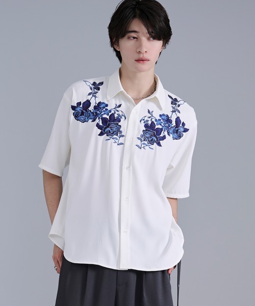 Ellno Loset(エルノロゼット)の「フラワー刺繍トロミレギュラーシャツ(シャツ/ブラウス・メンズ・ミント/ブラック/オフホワイト・MEDIUM/SMALL/LARGE)」の6枚目の写真