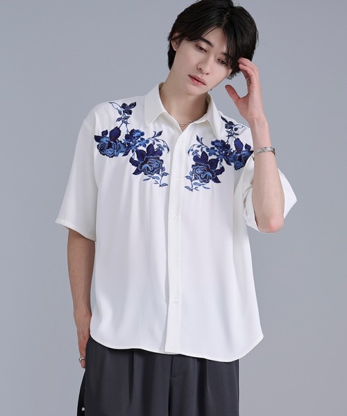 Ellno Loset(エルノロゼット)の「フラワー刺繍トロミレギュラーシャツ(シャツ/ブラウス・メンズ・ミント/ブラック/オフホワイト・MEDIUM/SMALL/LARGE)」の7枚目の写真