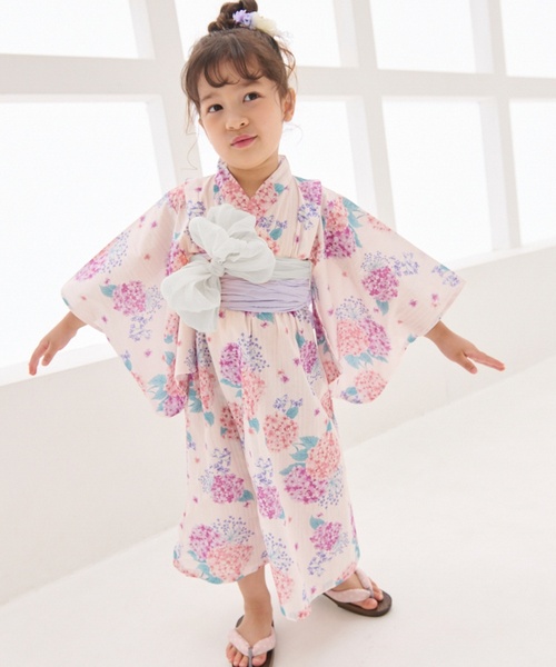 petit main(プティマイン)の「紫陽花浴衣(浴衣・キッズ・ネイビー/ライトピンク・100cm/120cm/90cm/130cm/110cm)」の1枚目の写真