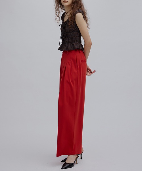 Ameri(アメリ)の「CHECK SHIRRING RIBBON TOPS(Tシャツ/カットソー・レディース・ブラウン/アイボリー/ベージュ・SMALL/MEDIUM)」の13枚目の写真