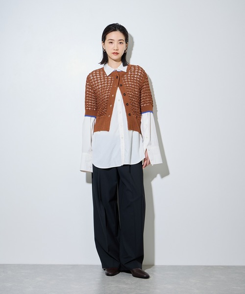 ADAM ET ROPE'（アダムエロペ）の「【サステナブル】チェック&ソリッド スリットシャツ（シャツ/ブラウス・レディース・サックスブルー/ブラウン系その他/オフホワイト/ホワイト・FREE）」の5枚目の写真