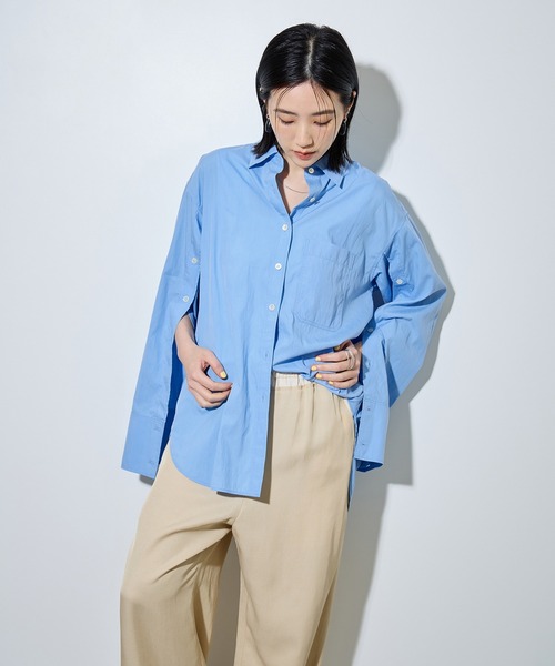 ADAM ET ROPE'（アダムエロペ）の「【サステナブル】チェック&ソリッド スリットシャツ（シャツ/ブラウス・レディース・サックスブルー/ブラウン系その他/オフホワイト/ホワイト・FREE）」の8枚目の写真