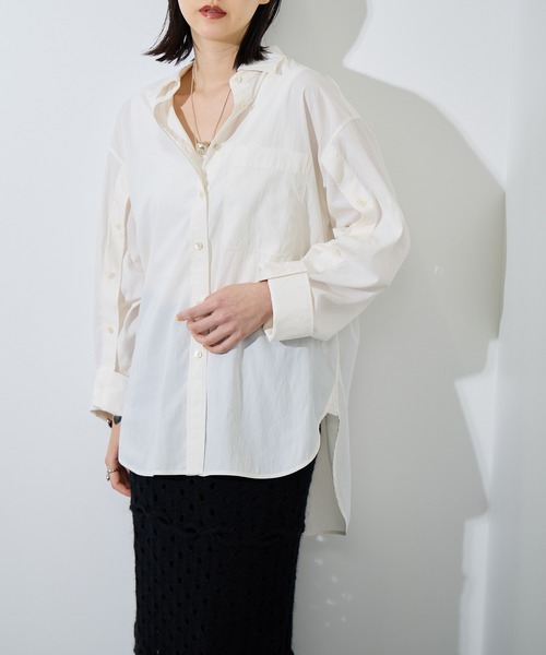 ADAM ET ROPE'（アダムエロペ）の「【サステナブル】チェック&ソリッド スリットシャツ（シャツ/ブラウス・レディース・サックスブルー/ブラウン系その他/オフホワイト/ホワイト・FREE）」の17枚目の写真