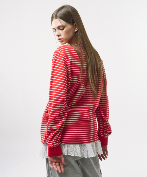 FOR THE WEATHER（フォーザウェザー）の「スタライトロゴストライプPKTシャツ(レッド)（ポロシャツ・レディース・その他・FREE）」の3枚目の写真