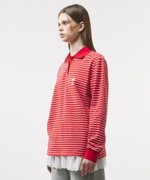 FOR THE WEATHER（フォーザウェザー）の「スタライトロゴストライプPKTシャツ(レッド)（ポロシャツ・レディース・その他・FREE）」の5枚目の写真