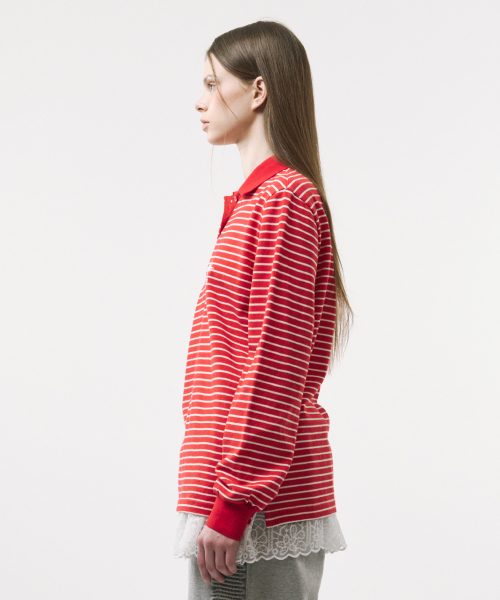 FOR THE WEATHER（フォーザウェザー）の「スタライトロゴストライプPKTシャツ(レッド)（ポロシャツ・レディース・その他・FREE）」の6枚目の写真