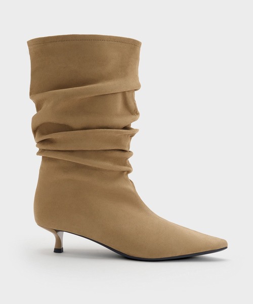 CHARLES & KEITH（チャールズ & キース）の「ルーシュド キトゥンヒール カーフ ブーツ（ブーツ・レディース・ブラウン系その他7/サンドベージュ・23.5cm/23cm/22.5cm/25cm/24.5cm）」の5枚目の写真