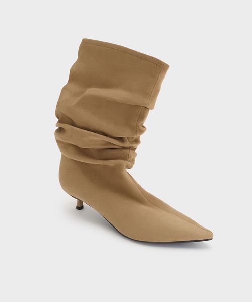 CHARLES & KEITH（チャールズ & キース）の「ルーシュド キトゥンヒール カーフ ブーツ（ブーツ・レディース・ブラウン系その他7/サンドベージュ・23.5cm/23cm/22.5cm/25cm/24.5cm）」の8枚目の写真