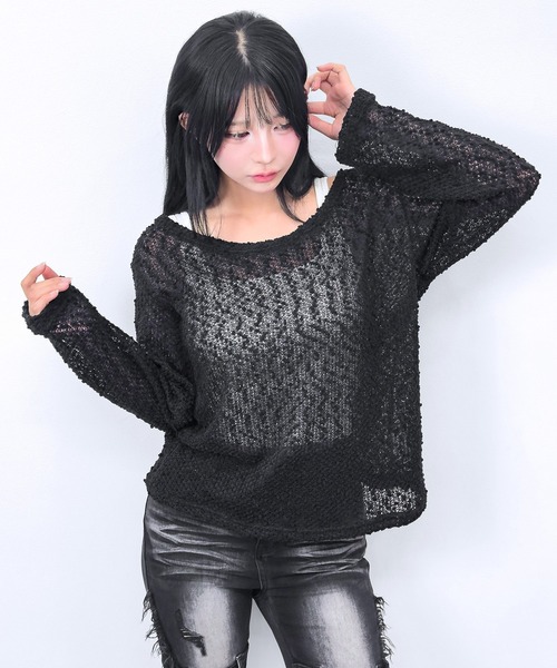 FOLLOWIN(フォロウィン)の「【2WAY/オフショルダーも可能】ポップコーンニットTシャツ(ニット/セーター・レディース・ブラック/カーキ/ライトベージュ・FREE)」の7枚目の写真