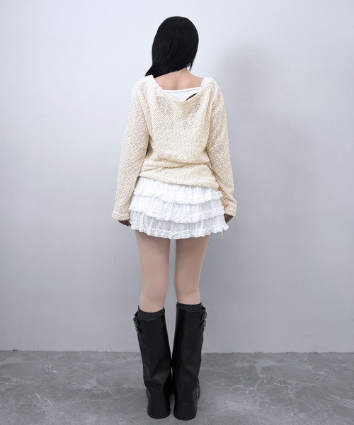 FOLLOWIN(フォロウィン)の「【2WAY/オフショルダーも可能】ポップコーンニットTシャツ(ニット/セーター・レディース・ブラック/カーキ/ライトベージュ・FREE)」の21枚目の写真