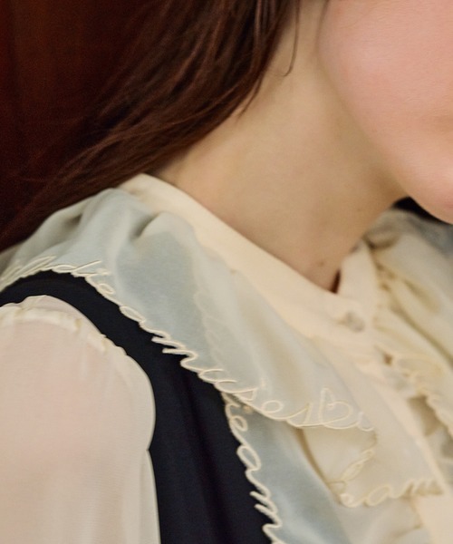 Audie a Muses(オーディアミューズ)の「【モデル美香着用】パウダーシフォンAudie a Musesロゴ刺繍ブラウス(シャツ/ブラウス・レディース・ブラック/ベージュ/オフホワイト・38/42)」の15枚目の写真