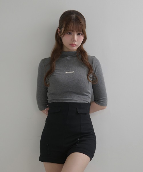 M DOLLY（エムドリー）の「*M DOLLY original* Side shirring logo tops / サイドシャーリングロゴトップス（Tシャツ/カットソー・レディース・アイボリー/グレー/ブラック・FREE）」の3枚目の写真