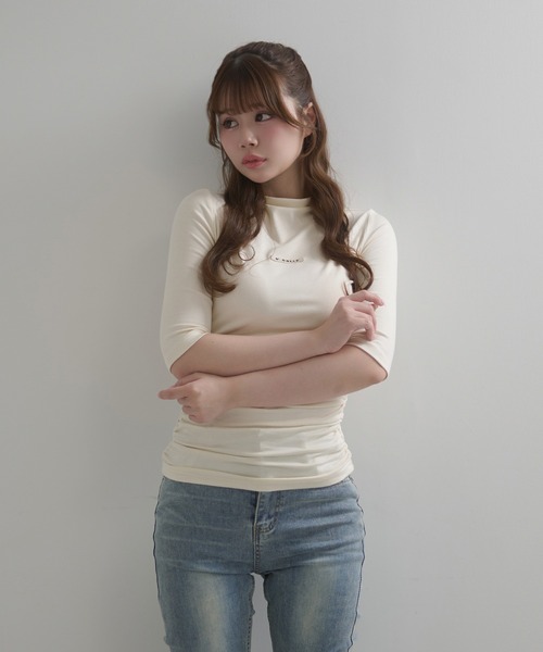 M DOLLY（エムドリー）の「*M DOLLY original* Side shirring logo tops / サイドシャーリングロゴトップス（Tシャツ/カットソー・レディース・アイボリー/グレー/ブラック・FREE）」の22枚目の写真