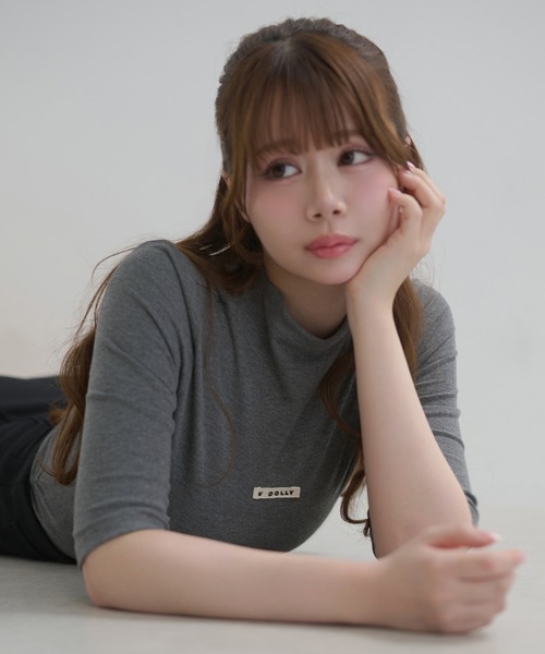 M DOLLY（エムドリー）の「*M DOLLY original* Side shirring logo tops / サイドシャーリングロゴトップス（Tシャツ/カットソー・レディース・アイボリー/グレー/ブラック・FREE）」の13枚目の写真