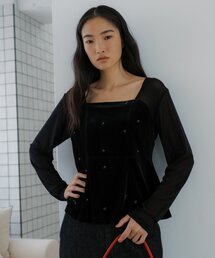 【SET UP 】ベロア刺繍ペプラムトップス