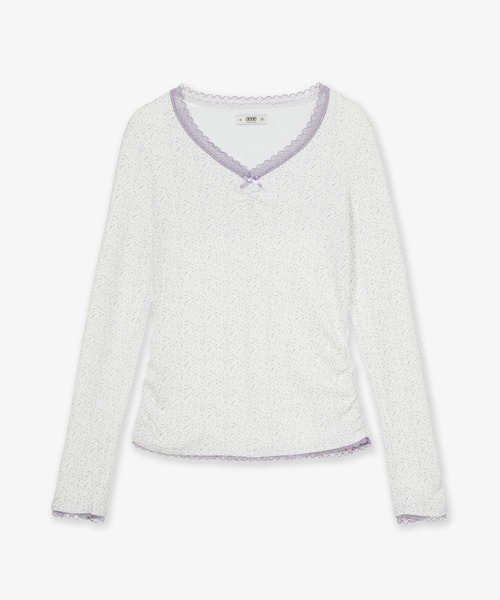 aeae(エーイーエーイー)の「FLOWER V NECK TEE(Tシャツ/カットソー・レディース・パープル/グリーン・FREE)」の2枚目の写真